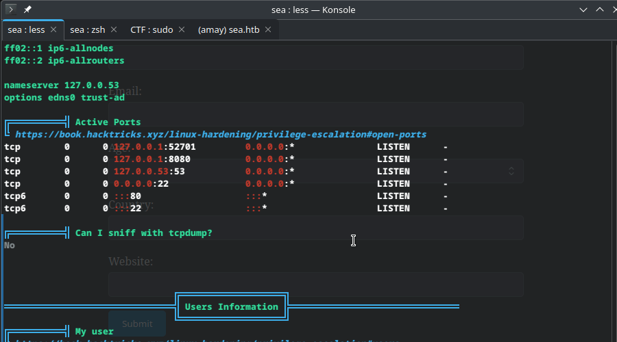 HTB Sea internal ports