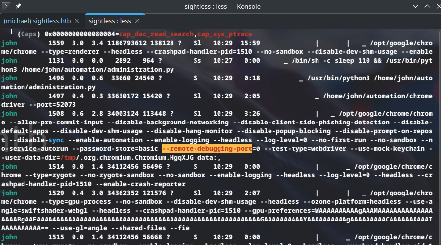 HTB Sightless chrome remote debugging