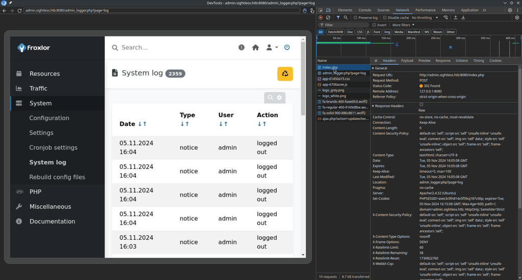 HTB Sightless chrome request