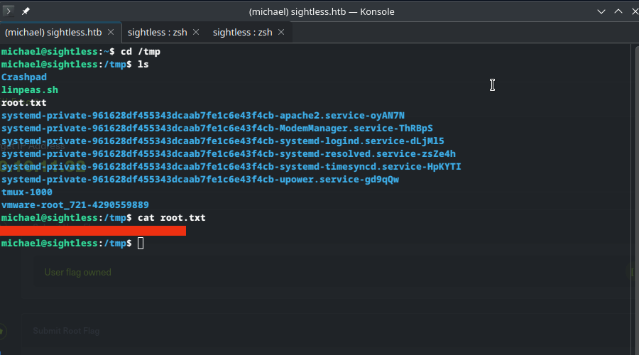 HTB Sightless root flag
