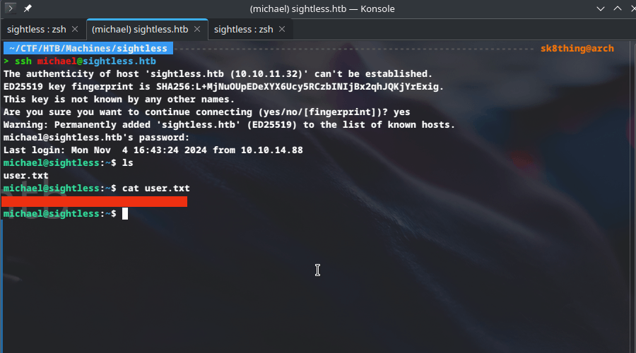 HTB Sightless user flag