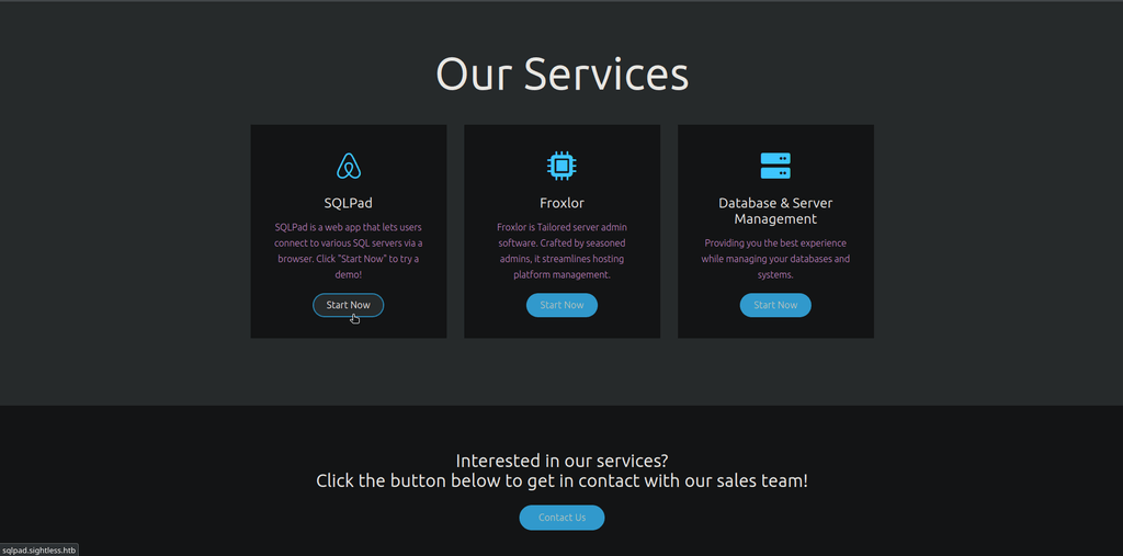 HTB Sightless main page